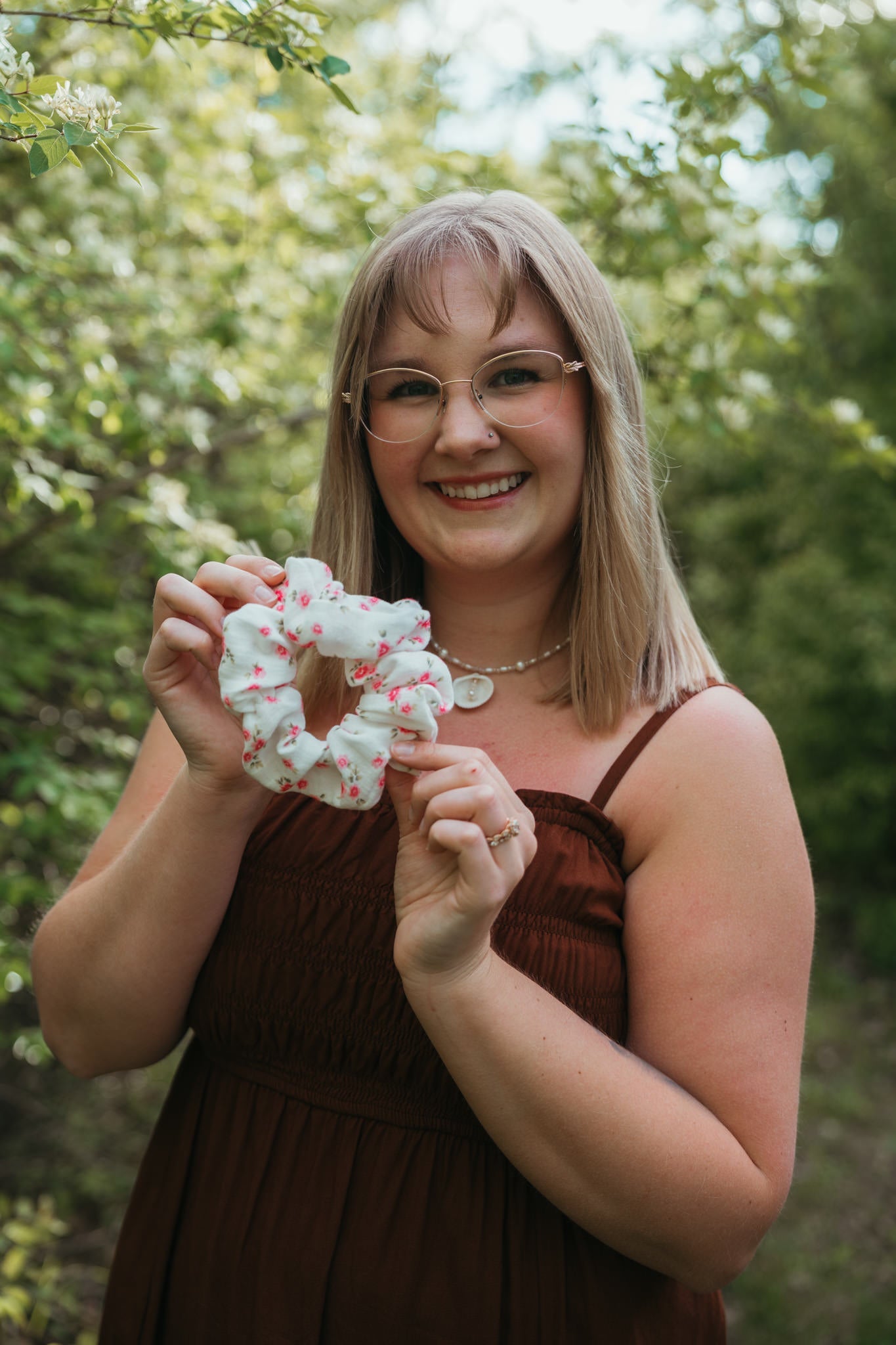 Dainty Pink Flower ScrunchieWebster Wax Company