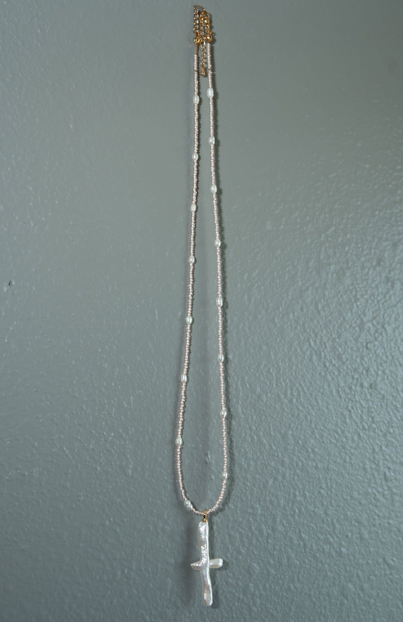 Pearl Cross Necklace with Champagne beads and pearlsWebster Wax Company