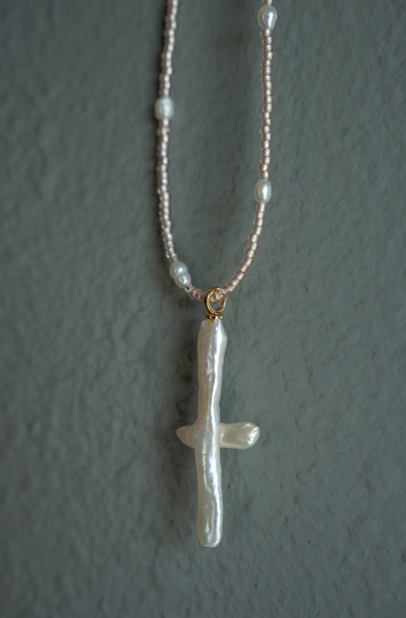 Pearl Cross Necklace with Champagne beads and pearlsWebster Wax Company