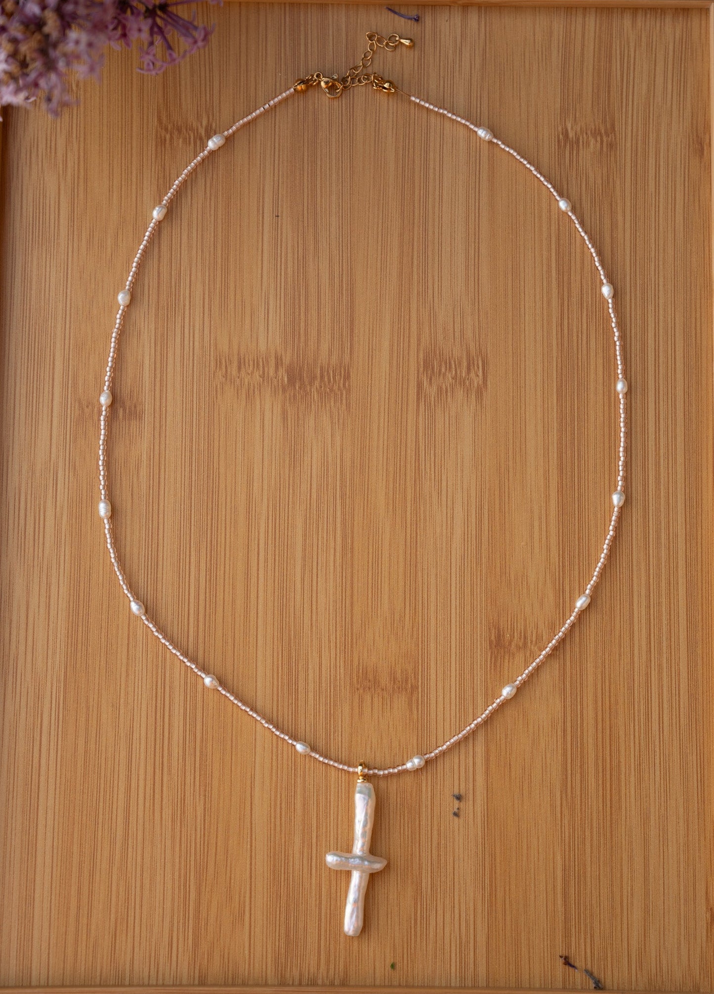 Pearl Cross Necklace with Champagne beads and pearlsWebster Wax Company