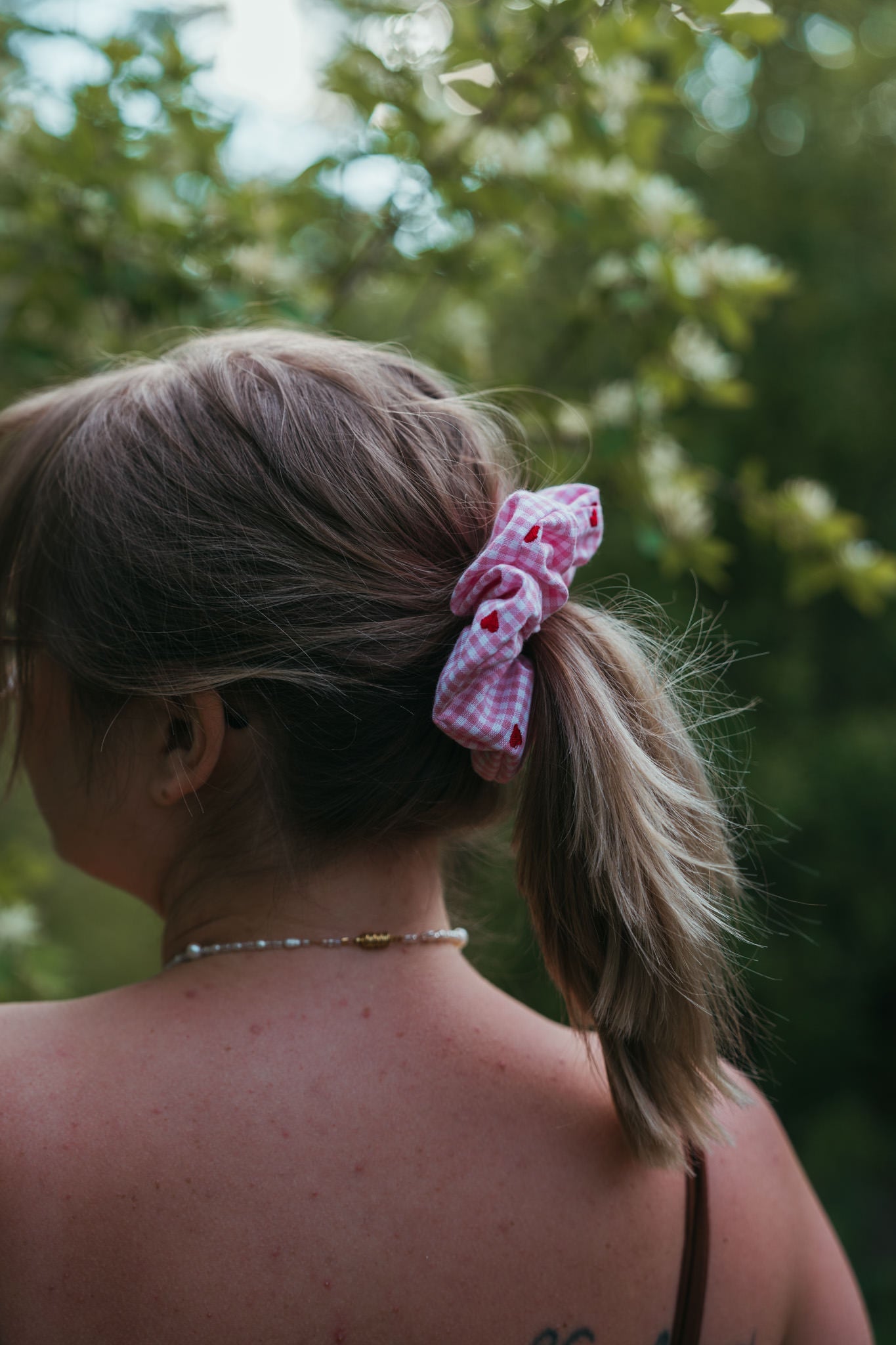 Pink Gingham and Hearts ScrunchieWebster Wax Company