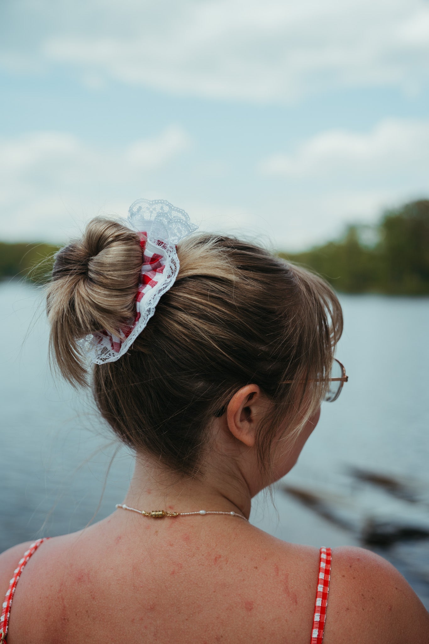 Red Gingham and Lace ScrunchieWebster Wax Company