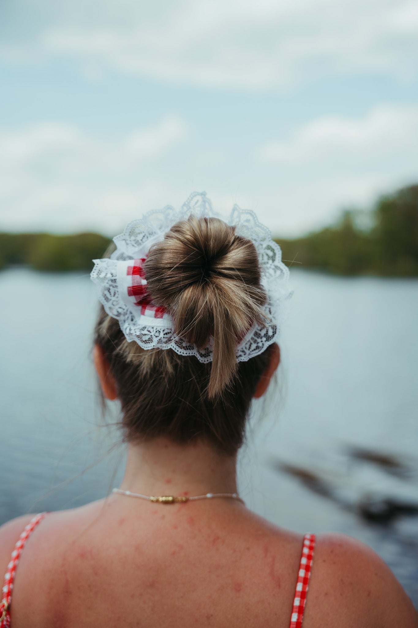 Red Gingham and Lace ScrunchieWebster Wax Company