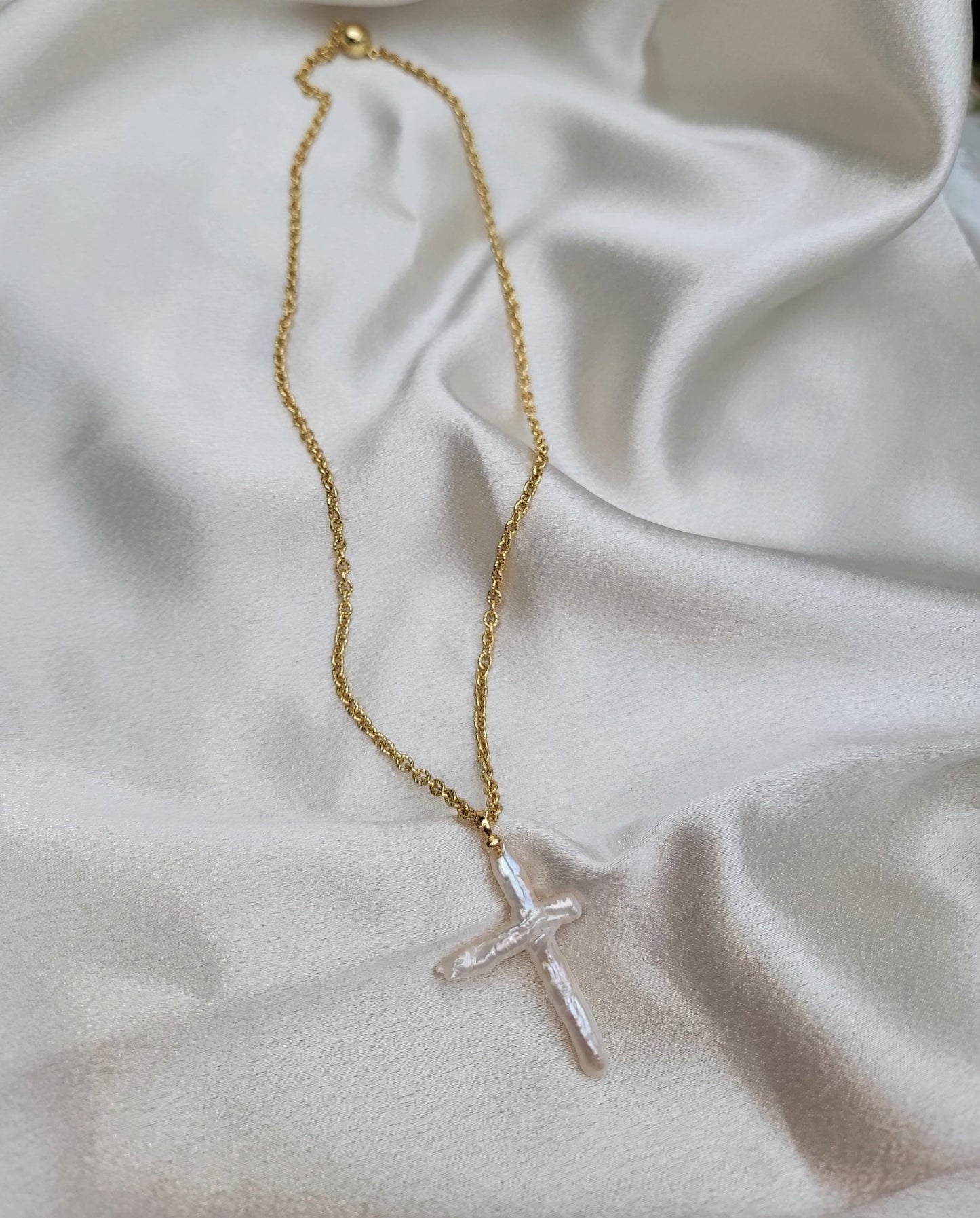 UNIQUE Pearl Cross and Gold Fill Chain Necklace (READ DESCRIPTION!)Hello Bella LLC