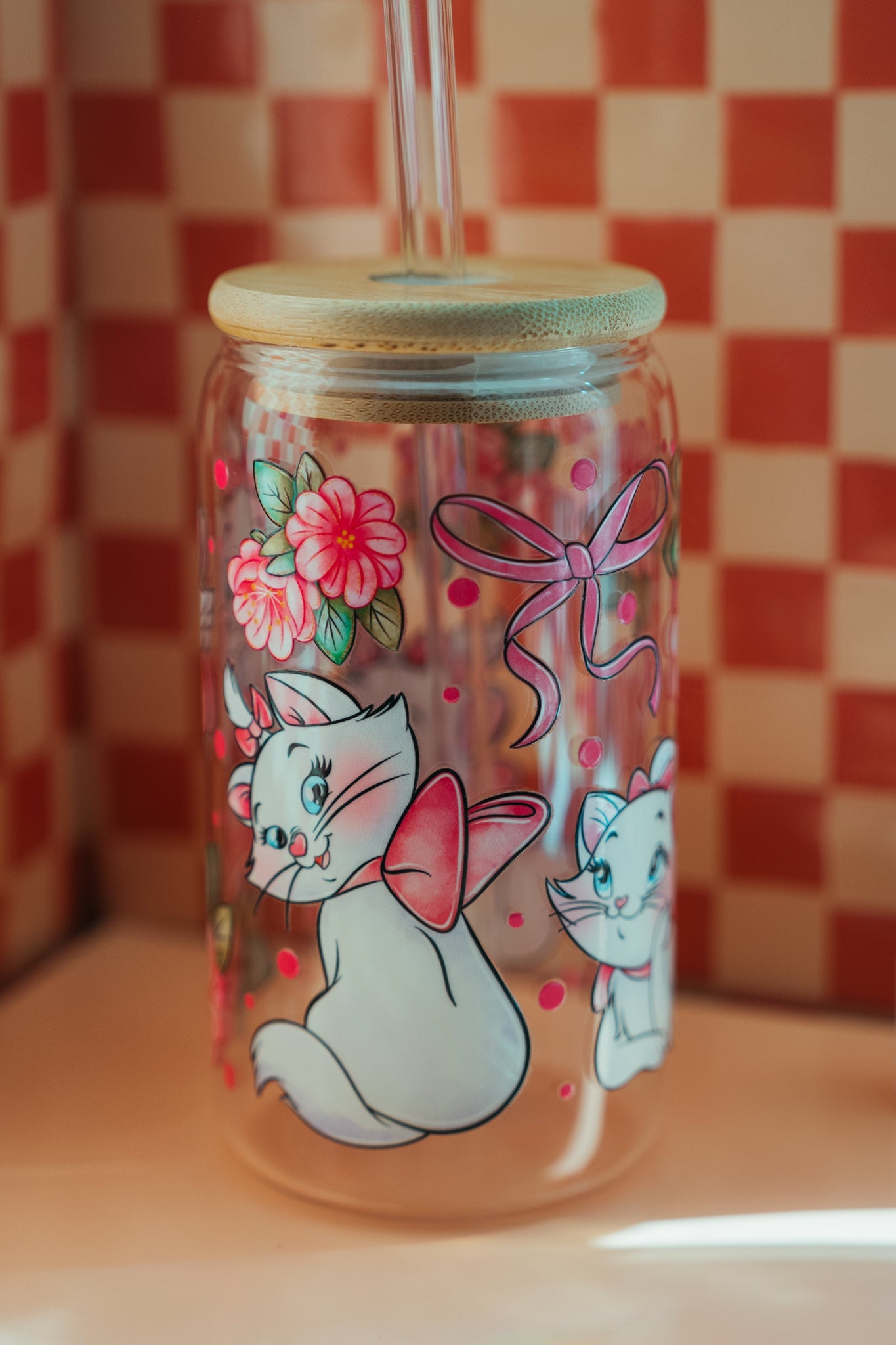 Cats With Pink Flowers Iced Glass CupWebster Wax Company