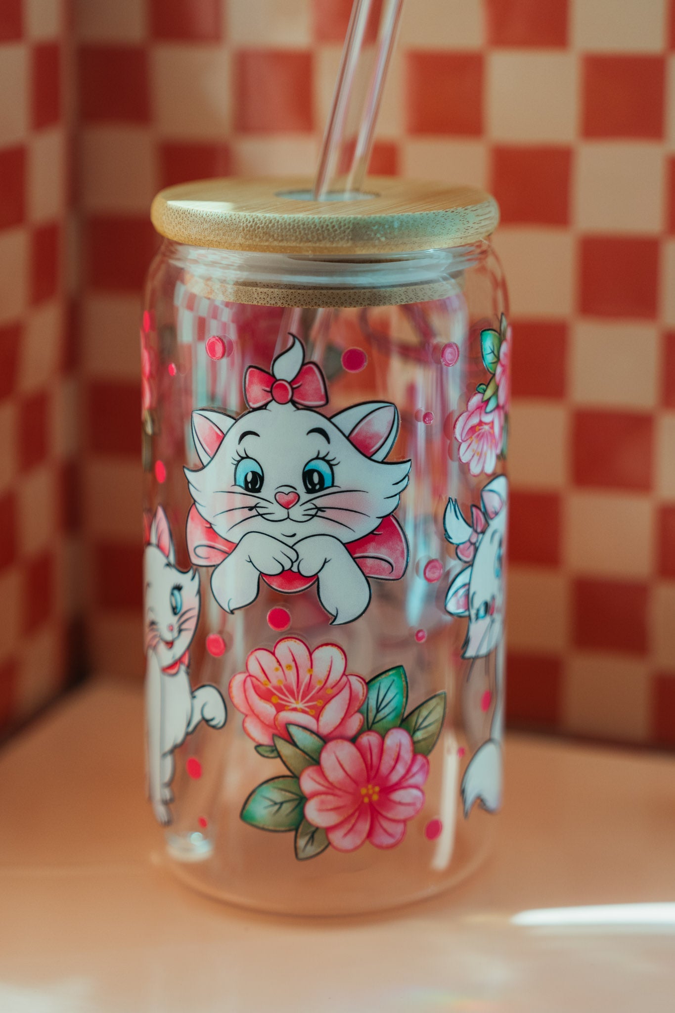 Cats With Pink Flowers Iced Glass CupWebster Wax Company