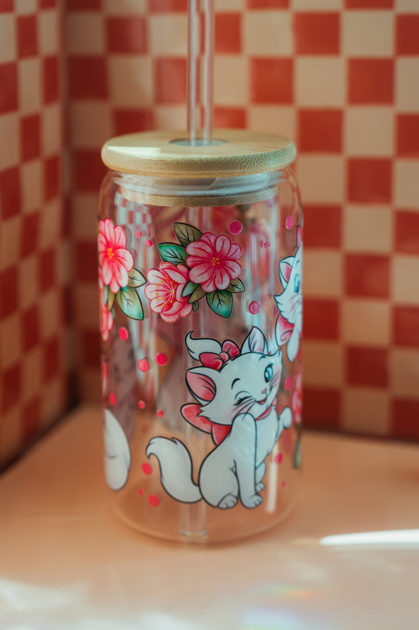 Cats With Pink Flowers Iced Glass CupWebster Wax Company