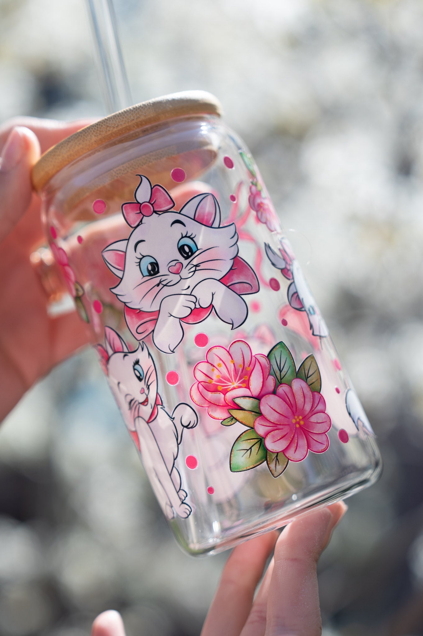 Cats With Pink Flowers Iced Glass CupWebster Wax Company