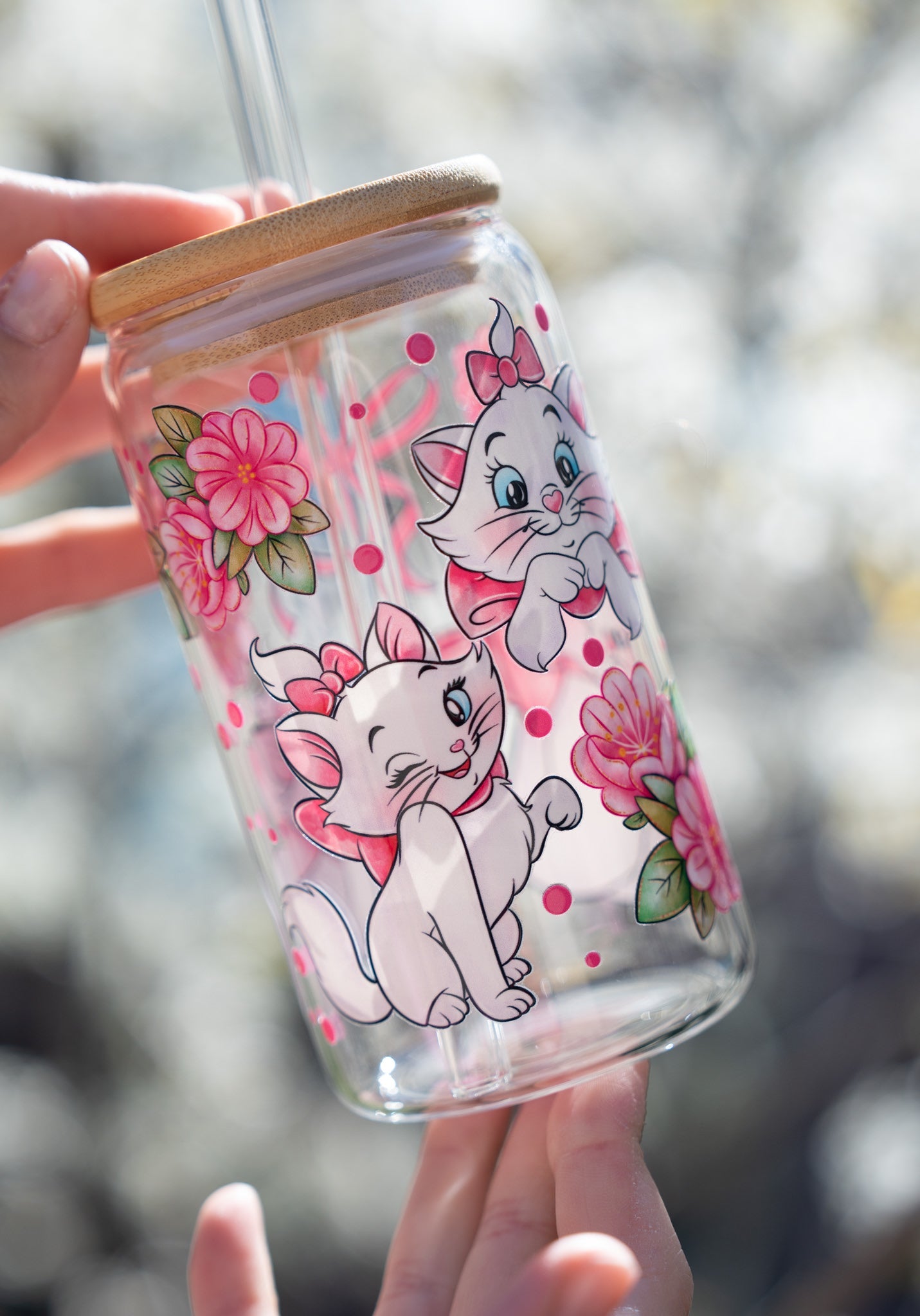 Cats With Pink Flowers Iced Glass CupWebster Wax Company