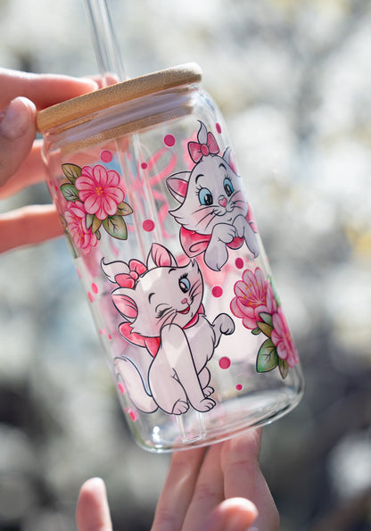 Cats With Pink Flowers Iced Glass CupWebster Wax Company