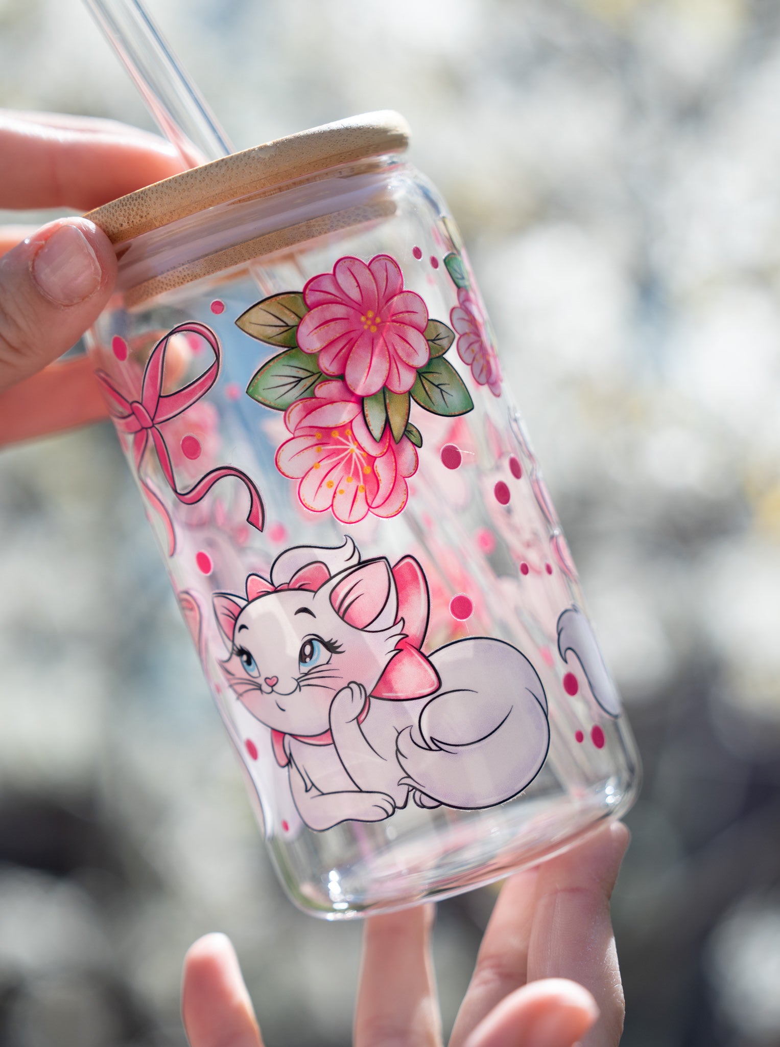 Cats With Pink Flowers Iced Glass CupWebster Wax Company