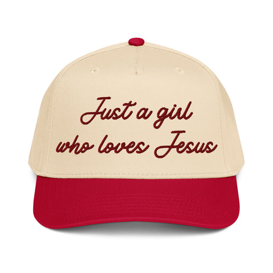Just a girl who loves Jesus 5 panel capEMBROIDERYHello Bella LLC