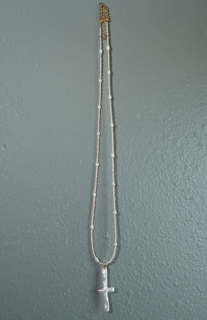 Pearl Cross Necklace with Champagne beads and pearlsWebster Wax Company