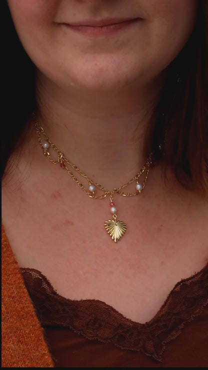 Vintage Inspired Pearl & Heart Charm Choker Necklace